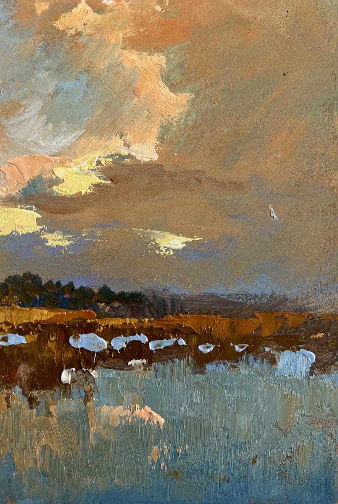 Oil painting Sunset over the lake by Yuriy Suprunchuk abstract landscape