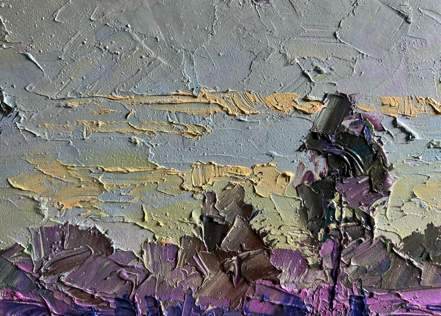 Textured impasto oil painting Its getting dark in the field by Boris Serdyuk