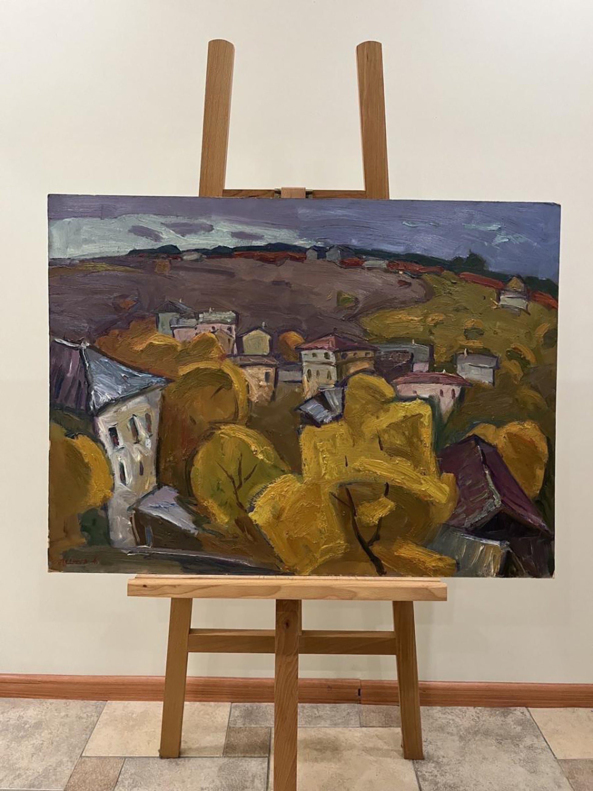 Oil painting Autumn Trees by Oleksandr Andreev on wooden easel
