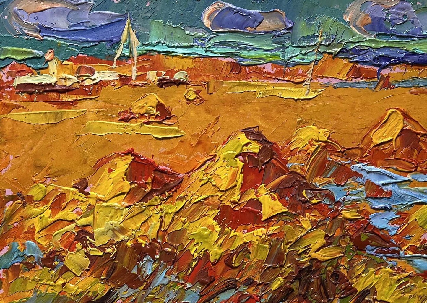 Vibrant impressionist oil painting Hay harvest in autumn by Oleksiy Ivanyuk