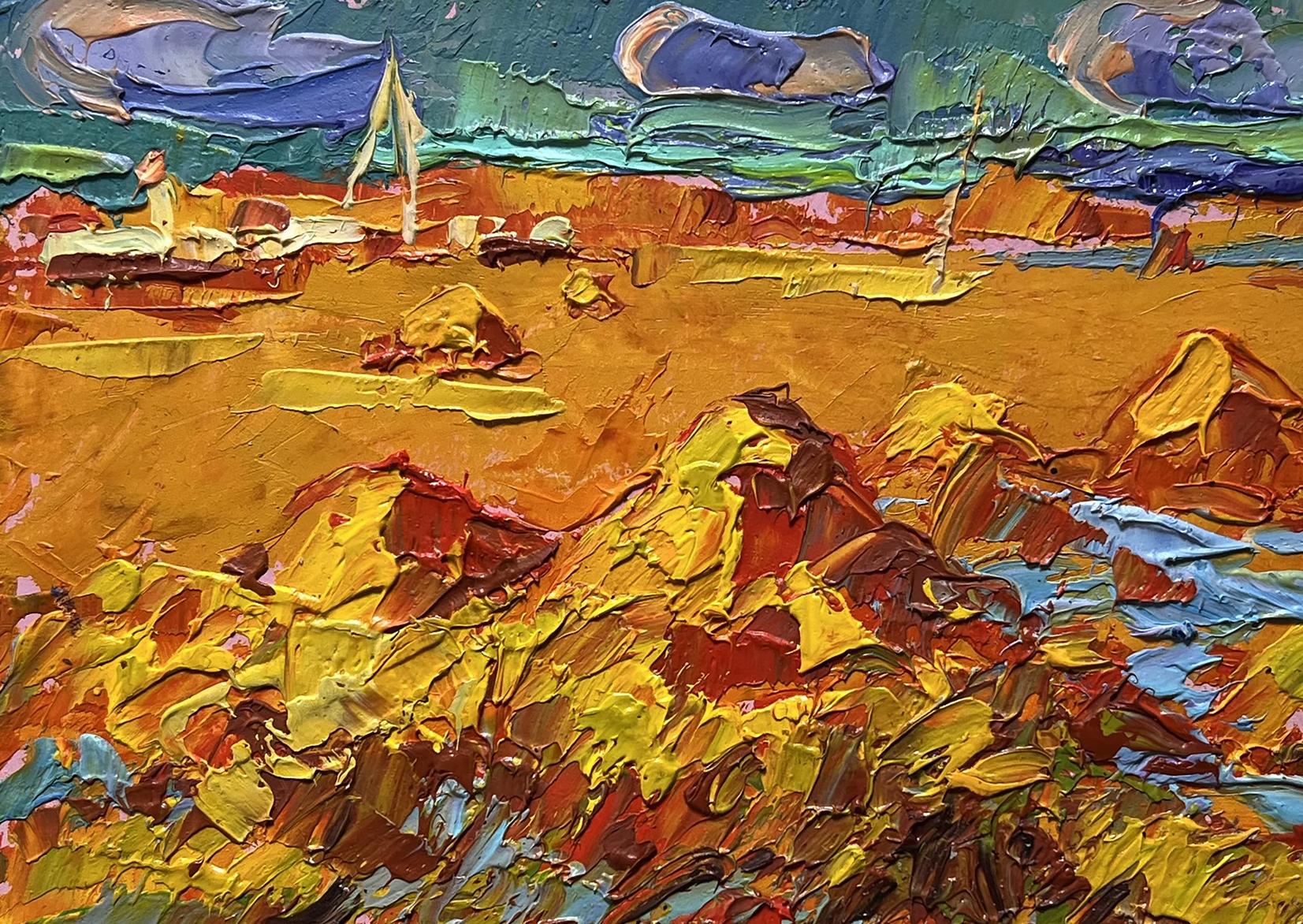 Vibrant impressionist oil painting Hay harvest in autumn by Oleksiy Ivanyuk