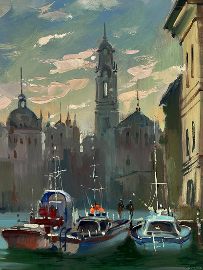 Oil painting Morning sunrise in Venice by Yuriy Suprunchuk canal scene