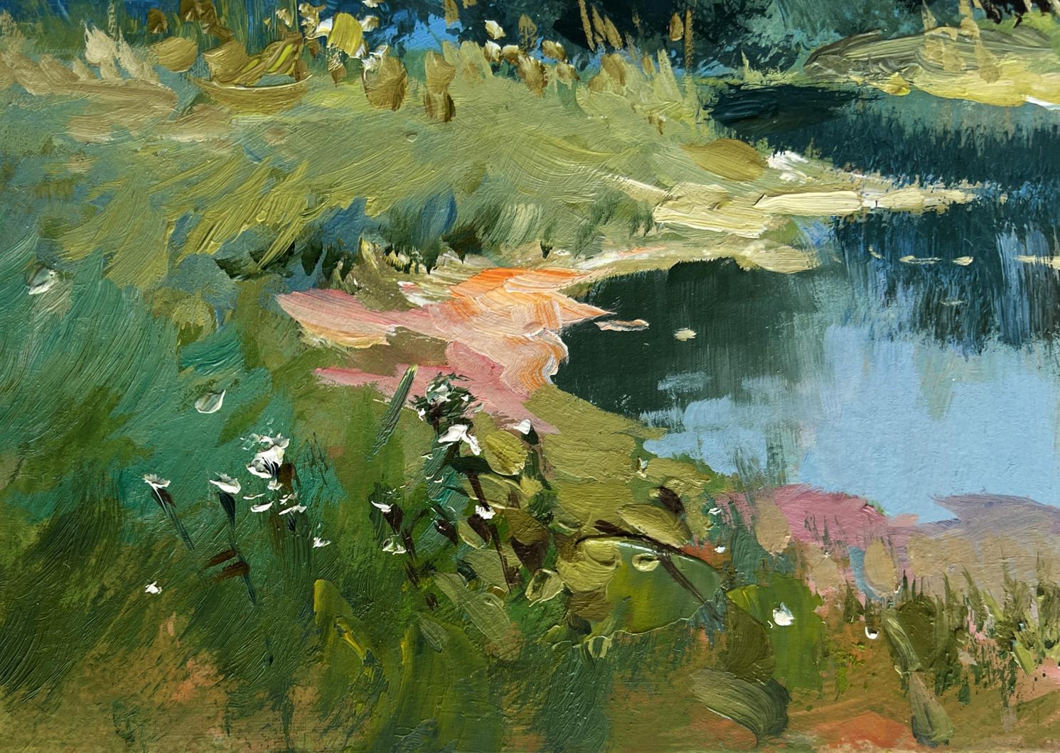 Vibrant impressionist oil painting Reflection of green forest by Yuriy Suprunchuk