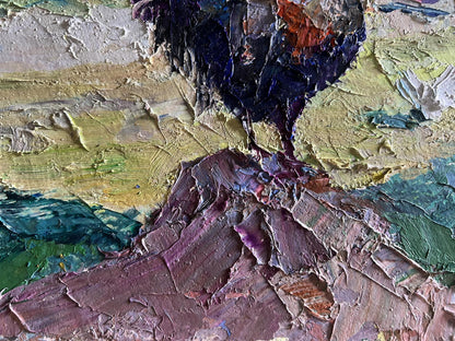 Oil painting Master of the Yard by Boris Serdyuk, impasto purple and blue strokes