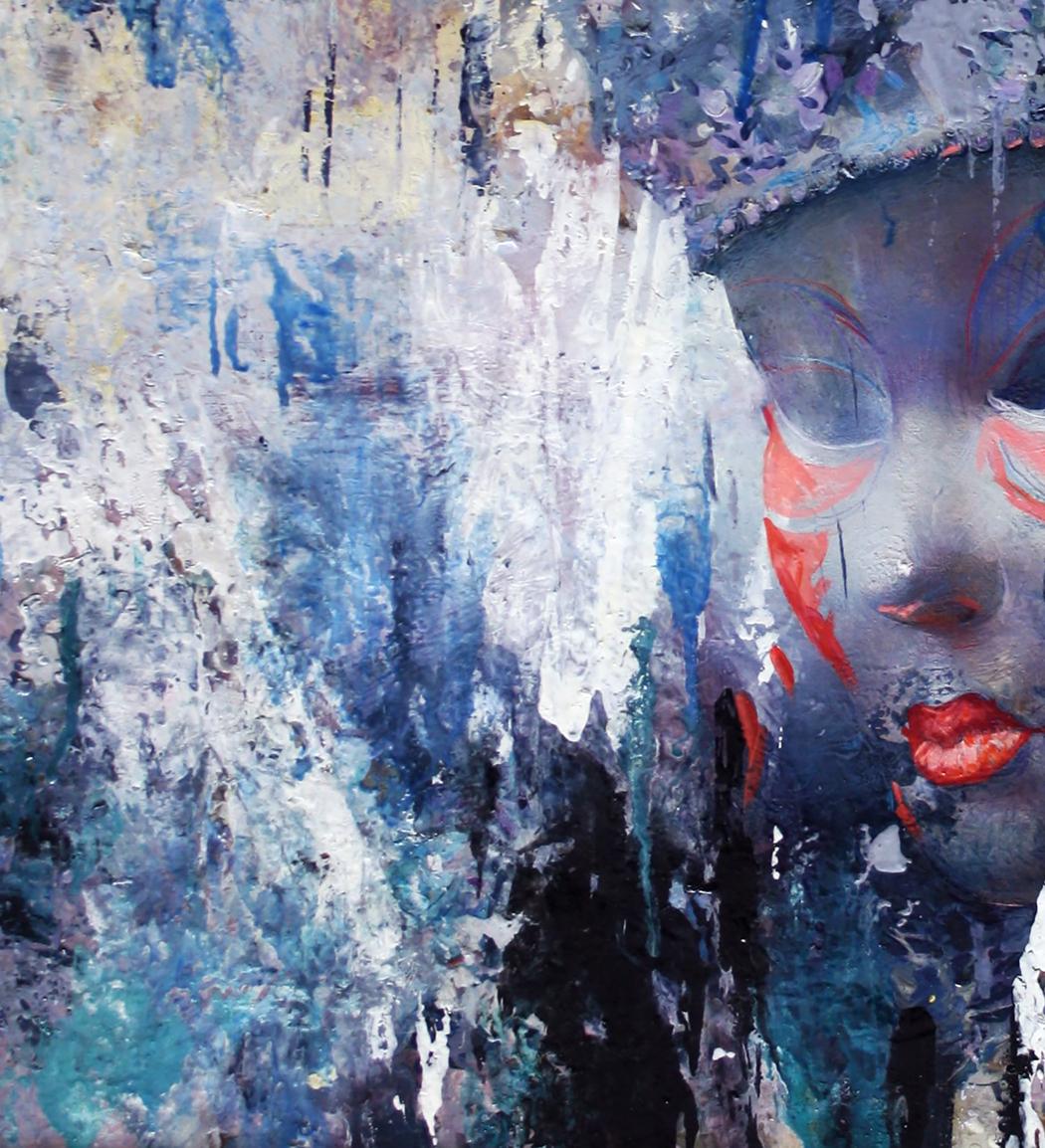 Oil painting Carnival by Alexander Dobrodiy: abstract face with red lips