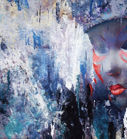 Oil painting Carnival by Alexander Dobrodiy: abstract face with red lips