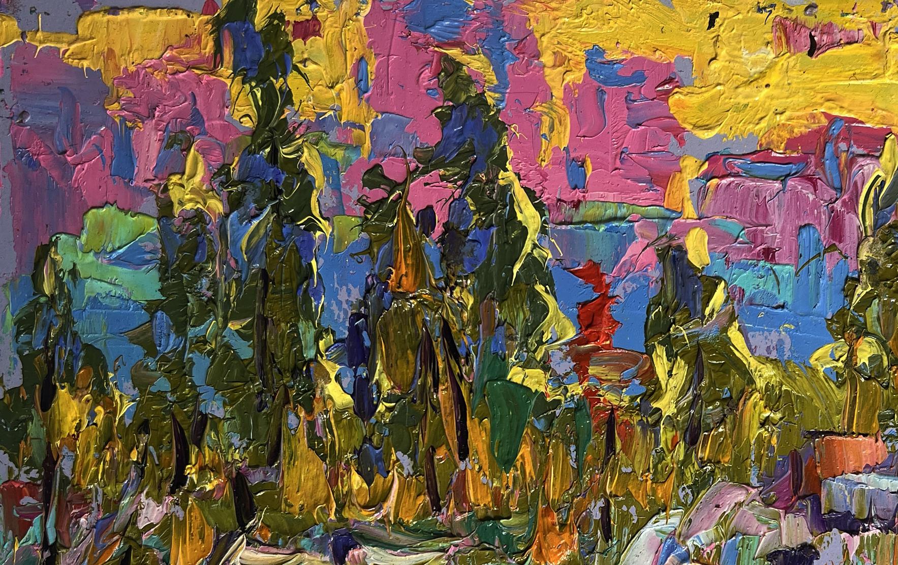 Vibrant Oil painting Yellow rays of sunset by Oleksiy Ivanyuk