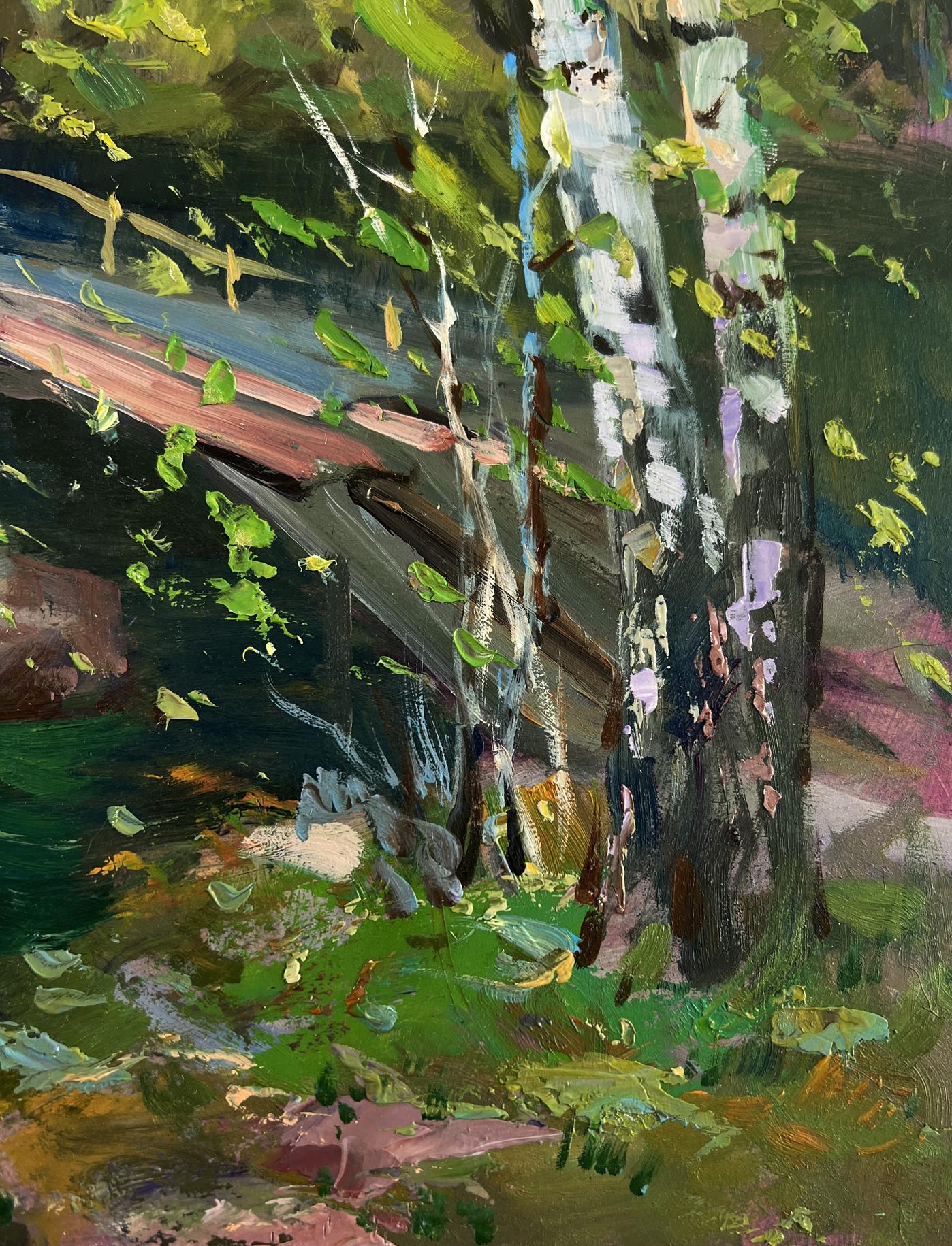 Textured impressionist birch trees oil painting by Yuriy Suprunchuk