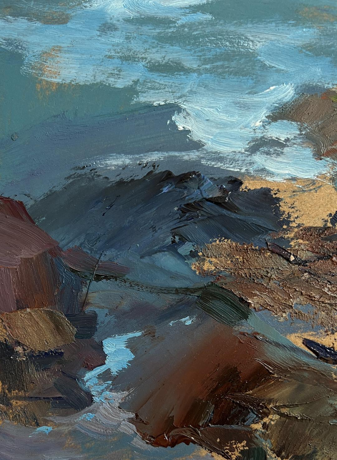 Abstract oil painting Sunny day at sea by Yuriy Suprunchuk in teal and blue