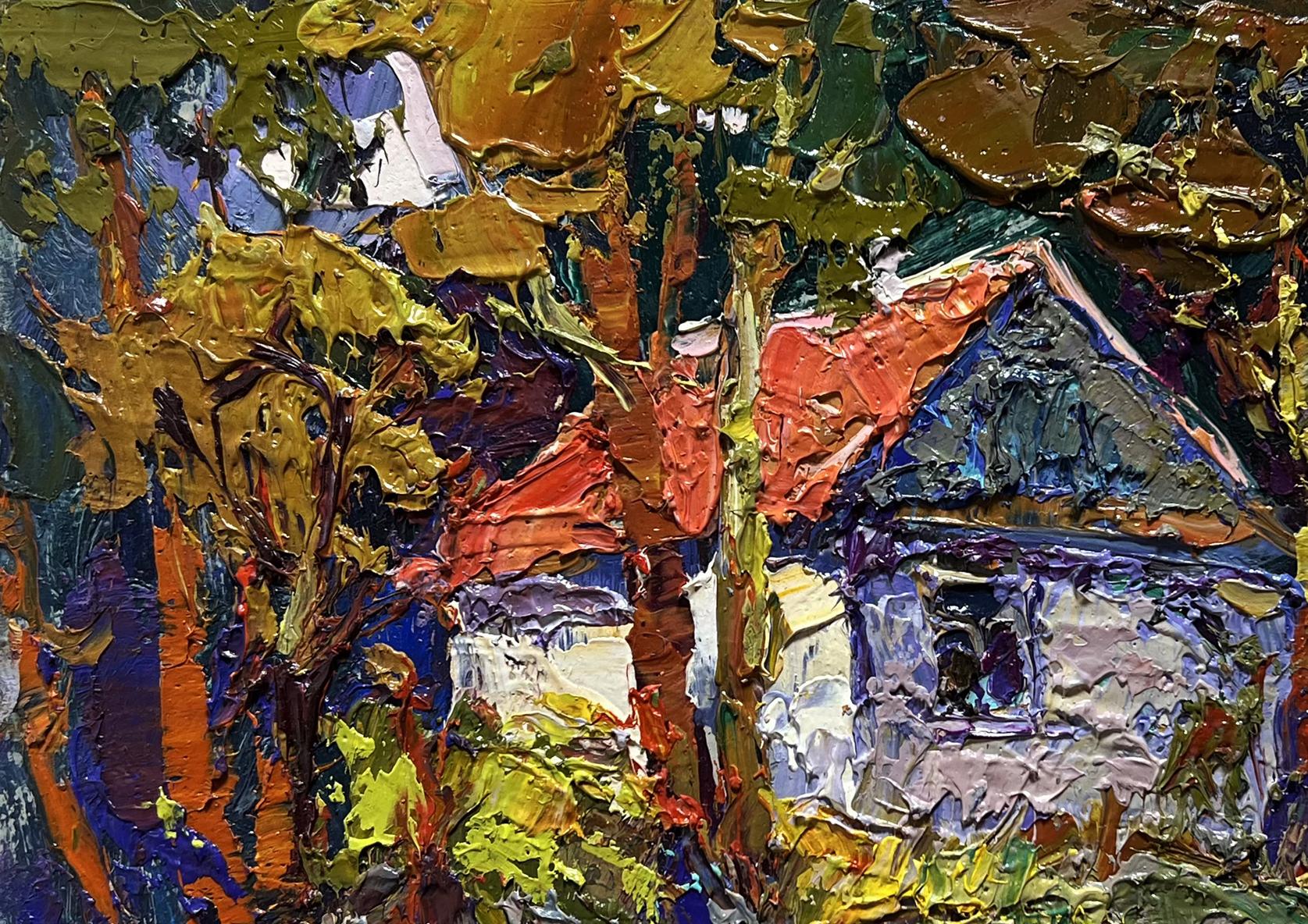 Oil painting A quiet corner in the village by Oksana Ivanyuk with orange roof