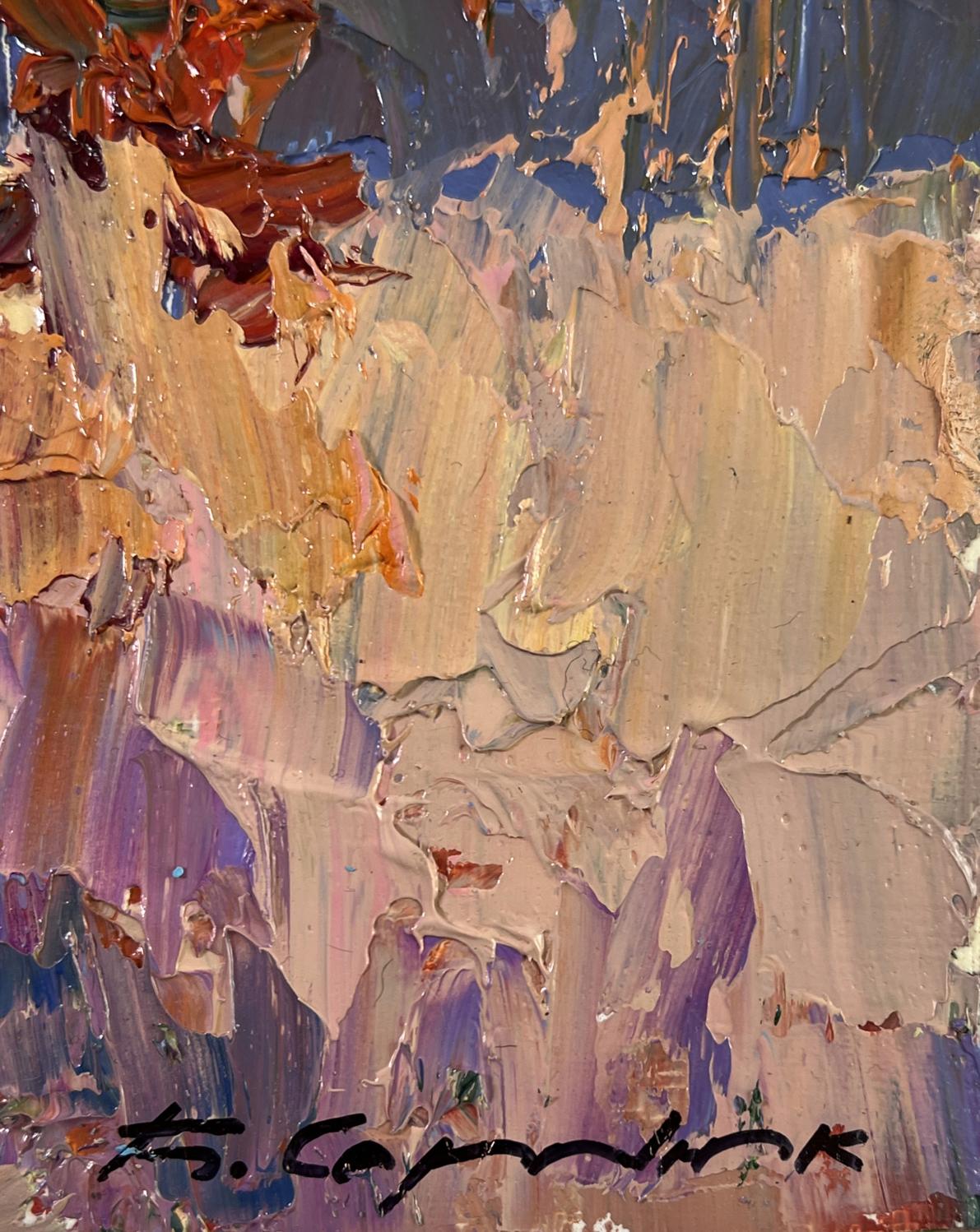 Oil painting Road into Silence by Boris Serdyuk, textured abstract impasto in blue tones