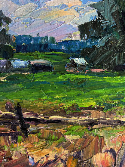 Vibrant impressionist oil painting The edge of the village by Boris Serdyuk