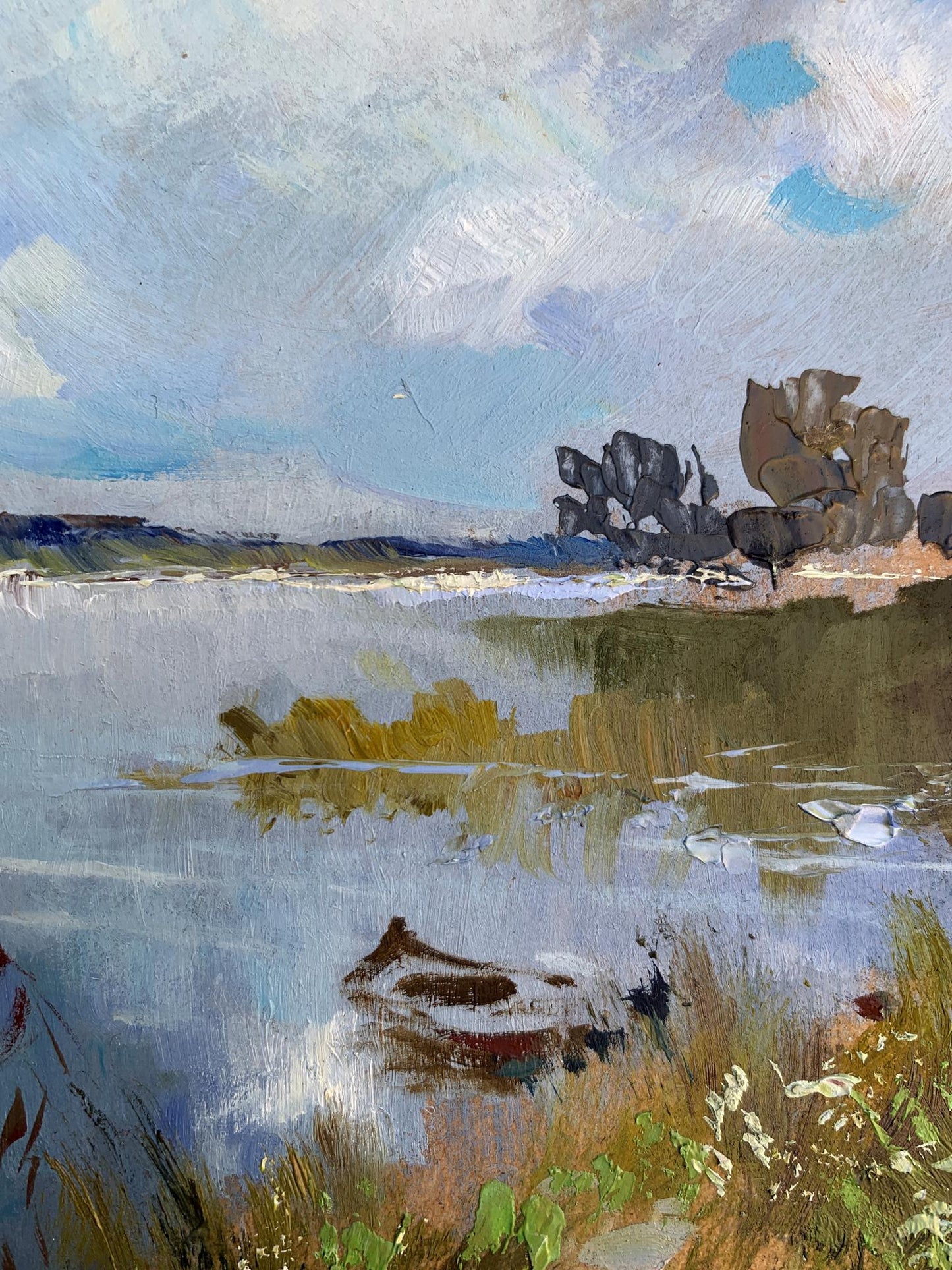 Serene impressionistic oil painting of tranquil lake by Yuriy Suprunchuk
