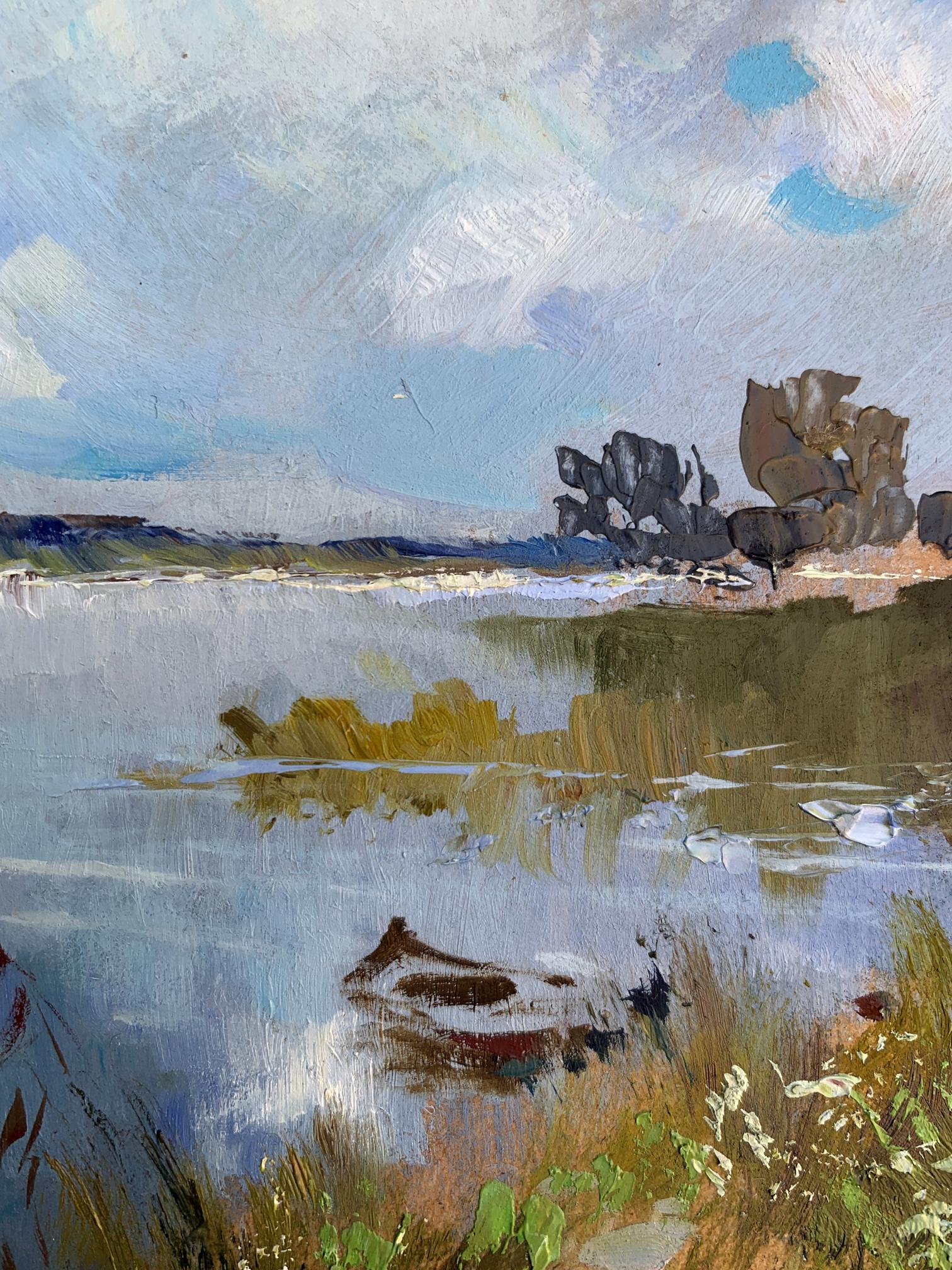 Serene impressionistic oil painting of tranquil lake by Yuriy Suprunchuk