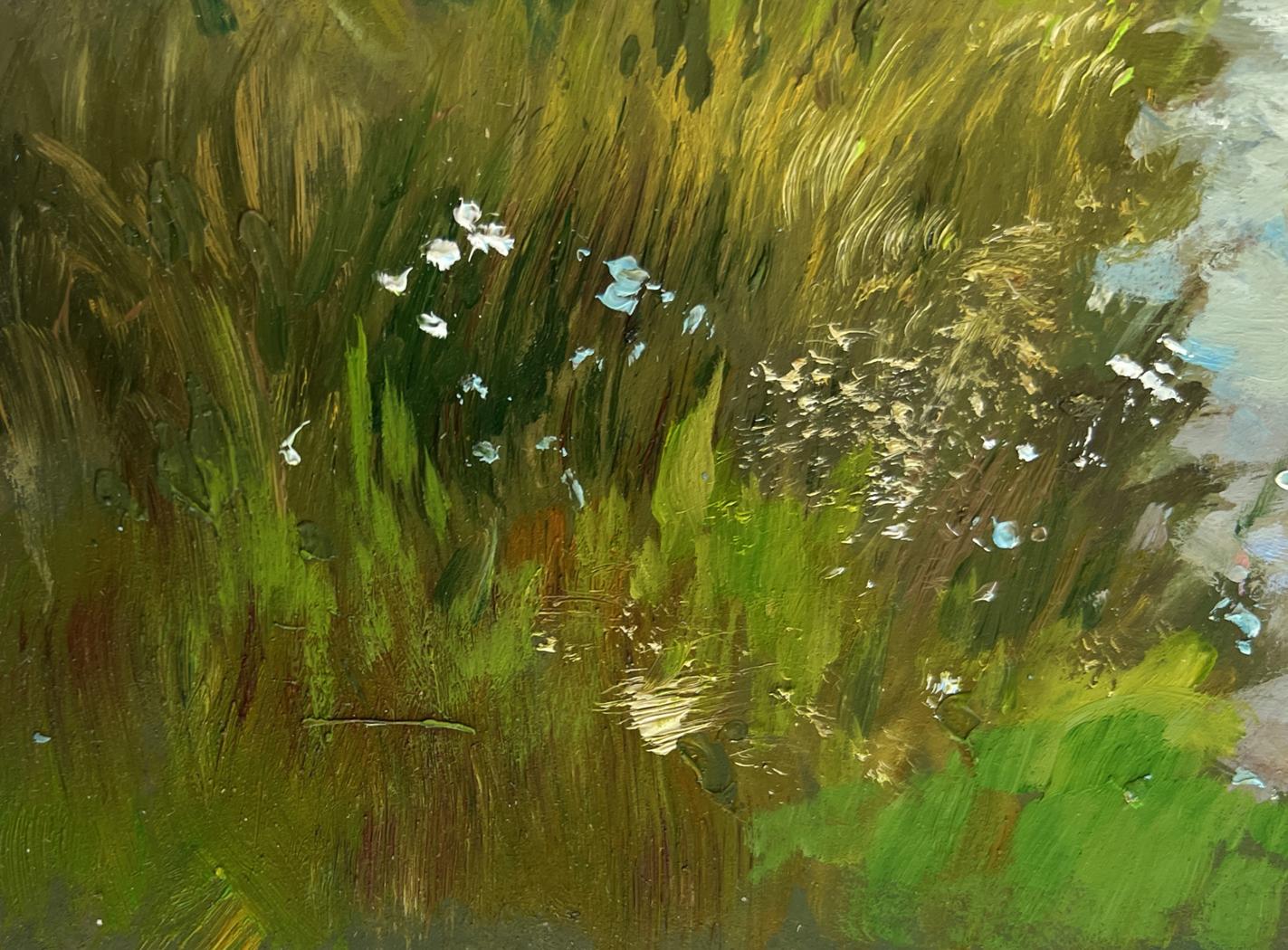 Textured oil painting of tall grass and wildflowers by Yuriy Suprunchuk