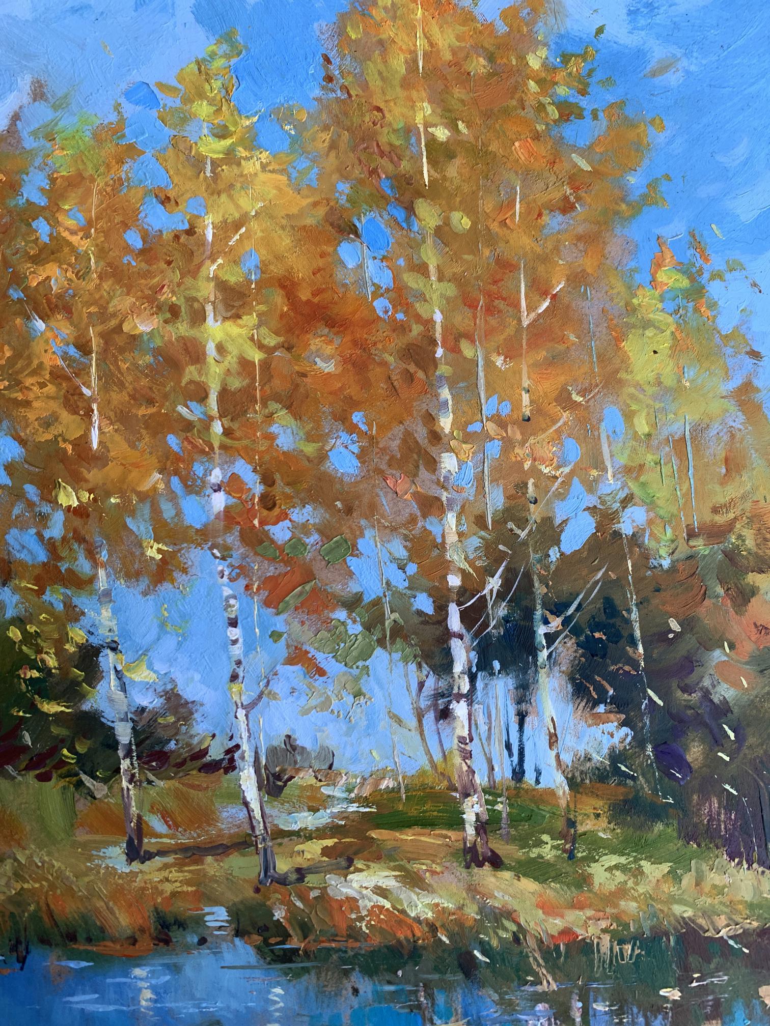 Oil painting of autumn birch trees by Yuriy Suprunchuk