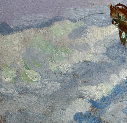 Textured oil painting of Winter journey with horse by Yuriy Suprunchuk