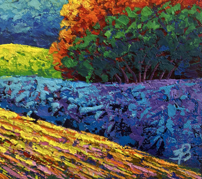 Vibrant impressionist oil painting by V. Zadorozhnya of pink gentle sunset