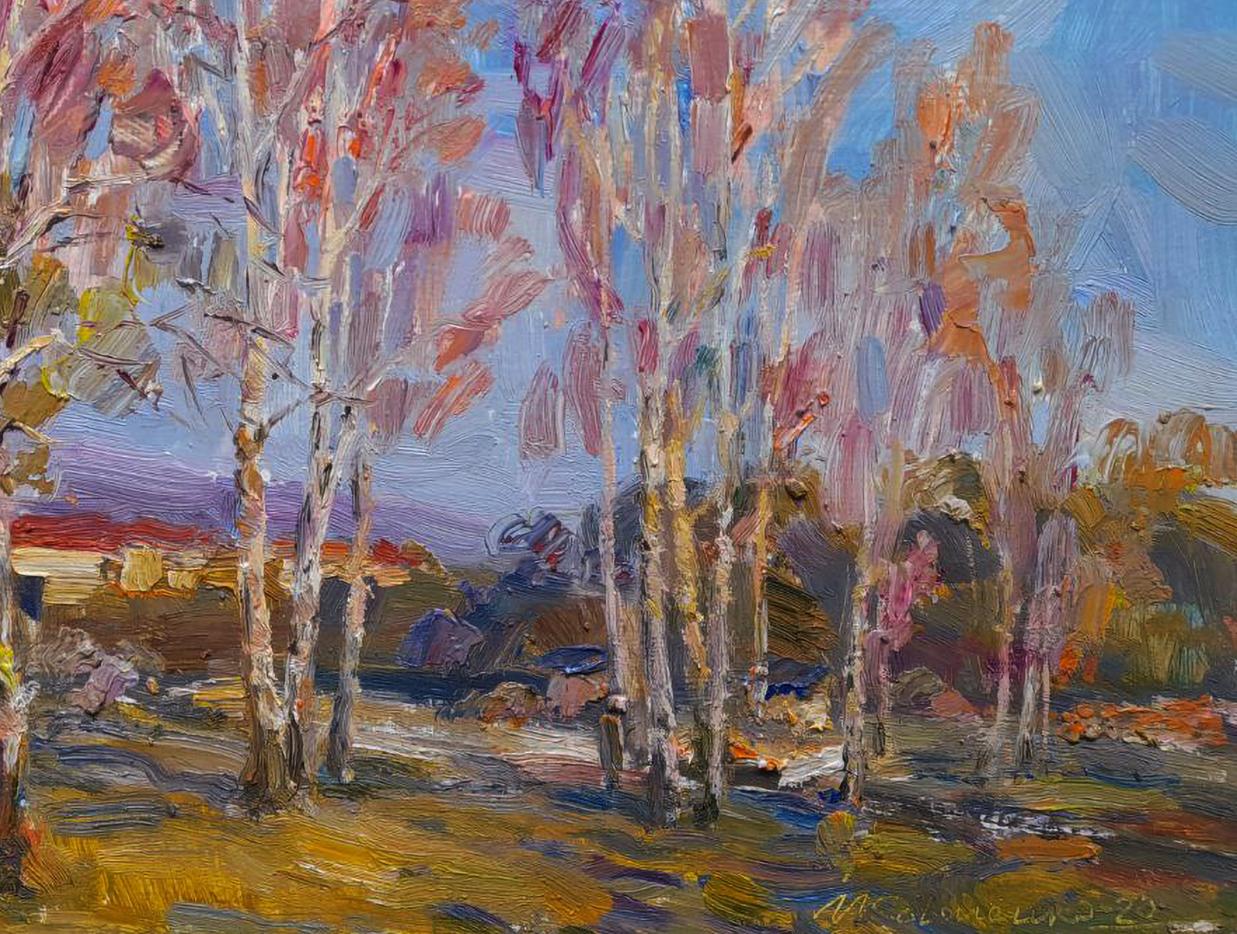 Vibrant impressionist oil painting Whispering Birches by Ivan Kovalenko