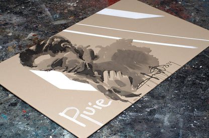 Sepia abstract portrait by Rain Dima Filatov with pujie on beige canvas