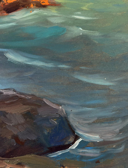 Textured oil painting of seashore with boat by Yuriy Suprunchuk