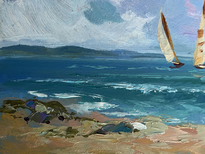 Oil painting of sailboats at sea by Yuriy Suprunchuk