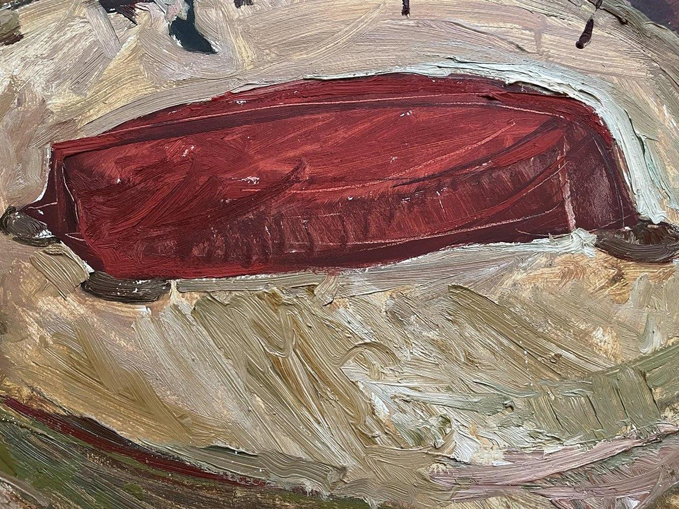 Oil painting Fishermans House by Oleksandr Andreev textured deep red canvas