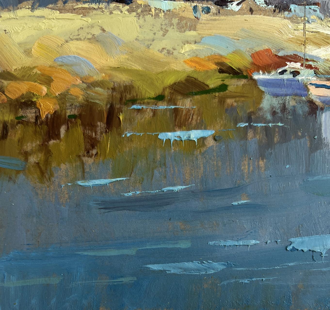 Abstract oil painting of sailboats on shore by Yuriy Suprunchuk