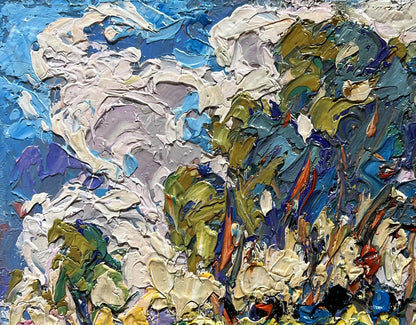Oil painting Green rustle of grass by Oleksiy Ivanyuk, vibrant impasto blues and greens