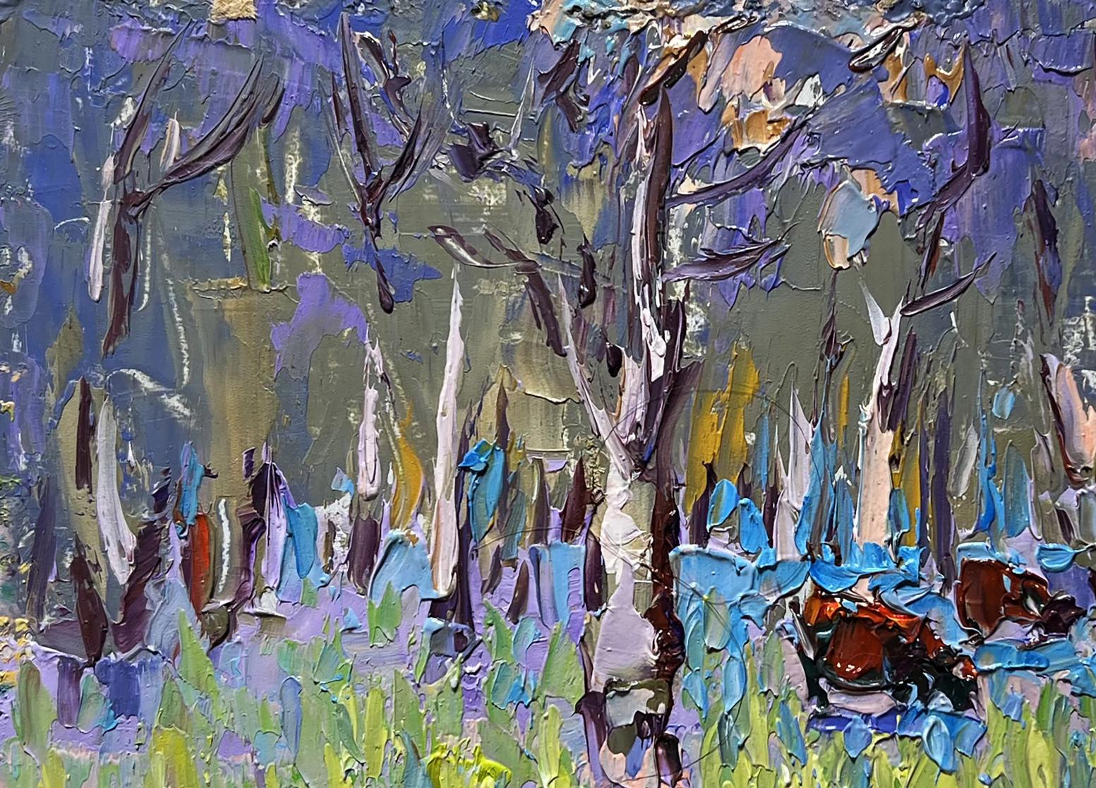 Vibrant impressionist oil painting of early spring blooming meadows by Oleksiy Ivanyuk