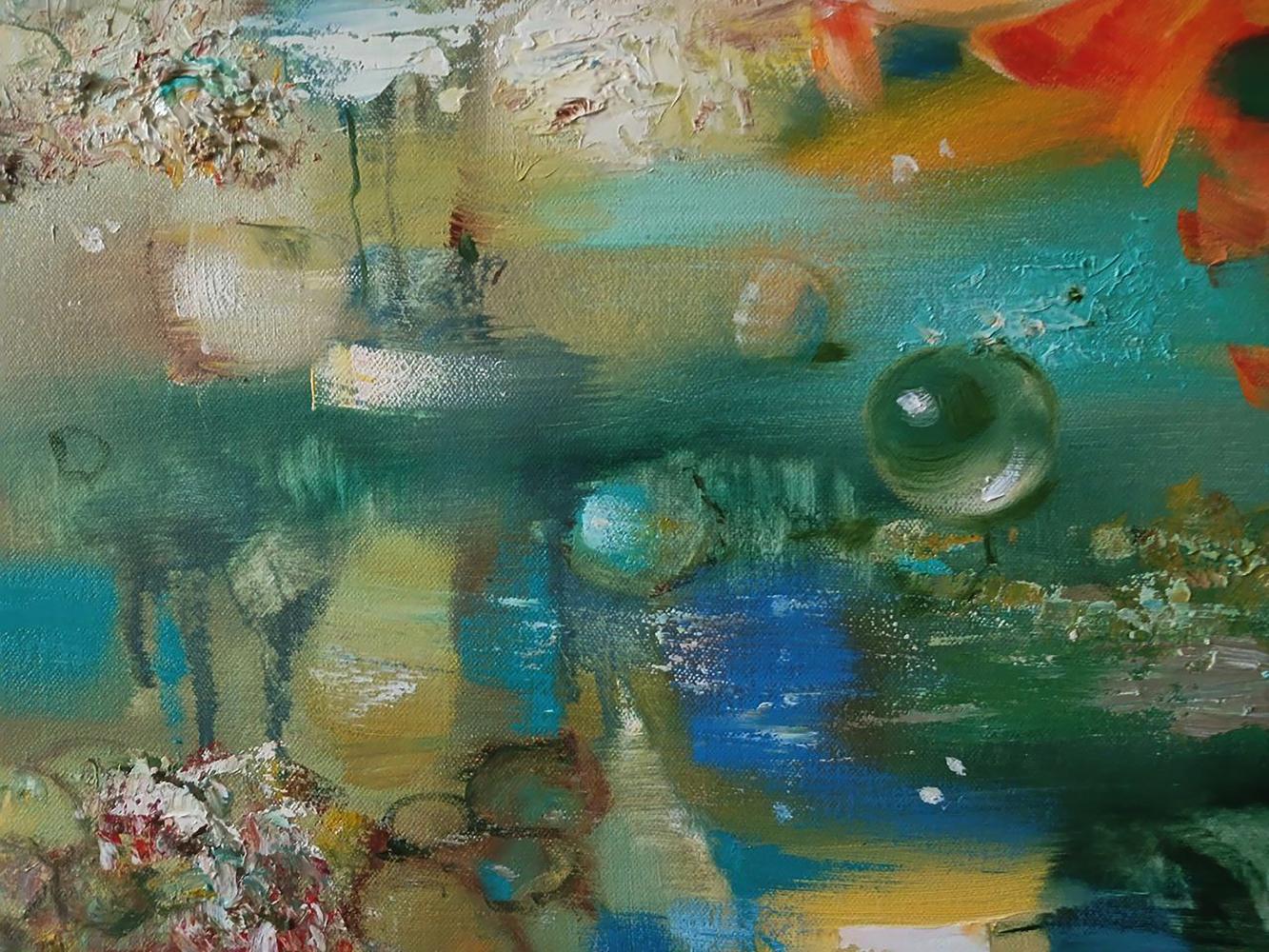 Abstract expressionist oil painting of amazing red fish by Anatoly Tarabanov