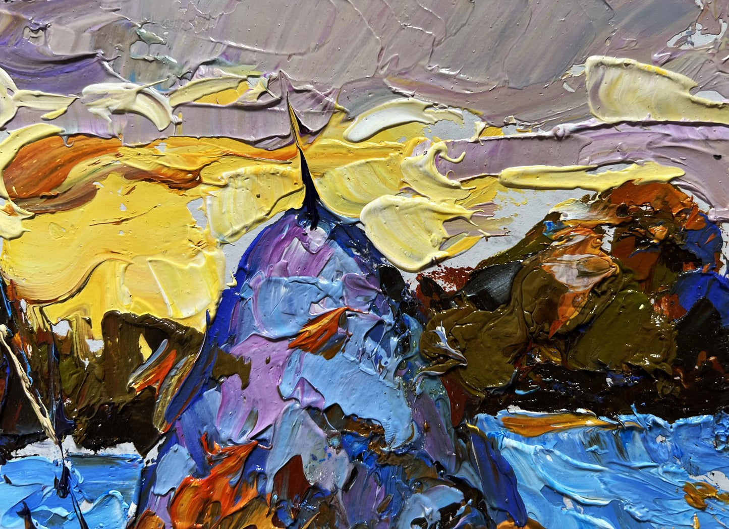 Oil painting Snow blue by Oleksiy Ivanyuk: stylized mountain landscape