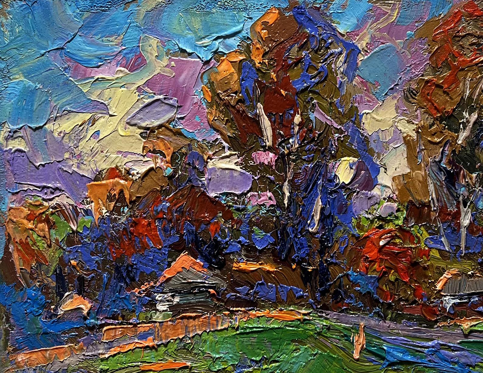Vibrant impressionist oil painting by Oksana Ivanyuk, Village freedom and relaxation