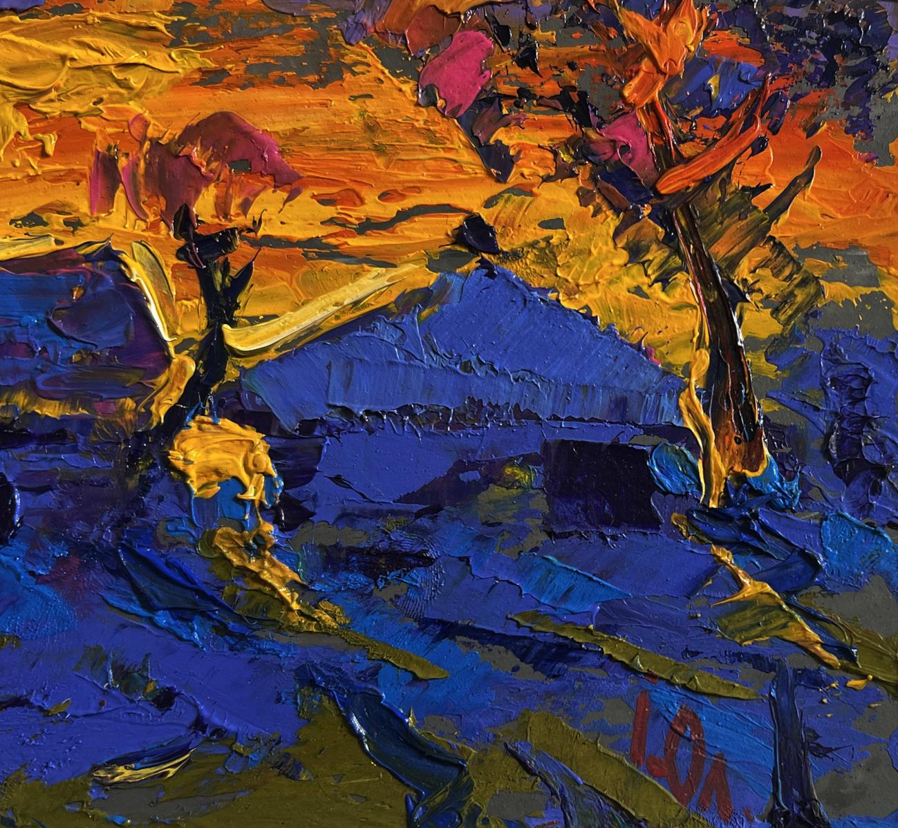 Vibrant impressionist oil painting A blazing evening in the village by Oleksiy Ivanyuk