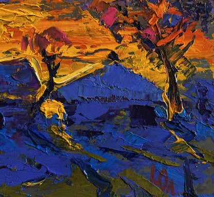 Vibrant impressionist oil painting A blazing evening in the village by Oleksiy Ivanyuk