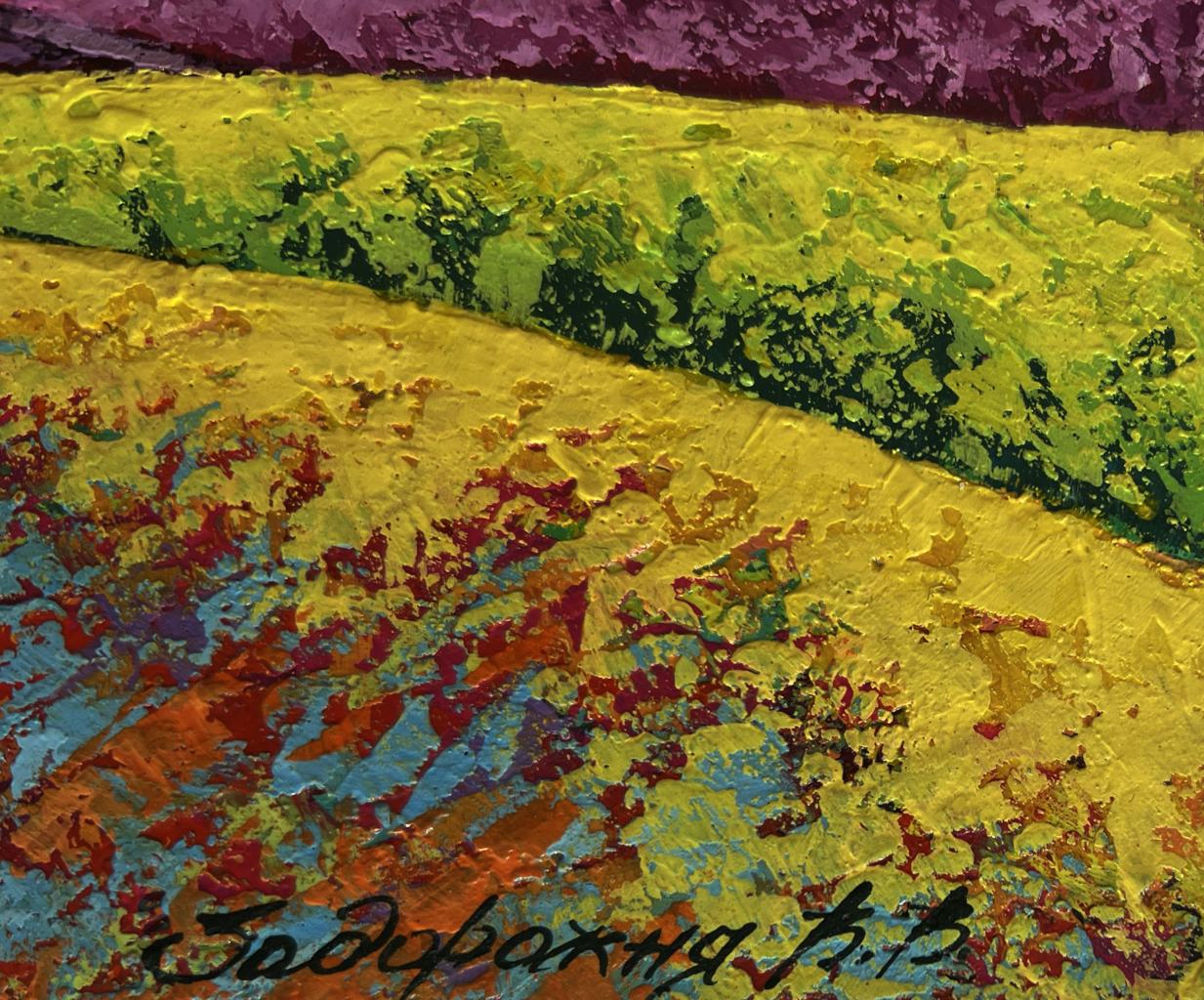 Vibrant oil painting Watching the sunset by V. Zadorozhnya with bold textured brushstrokes
