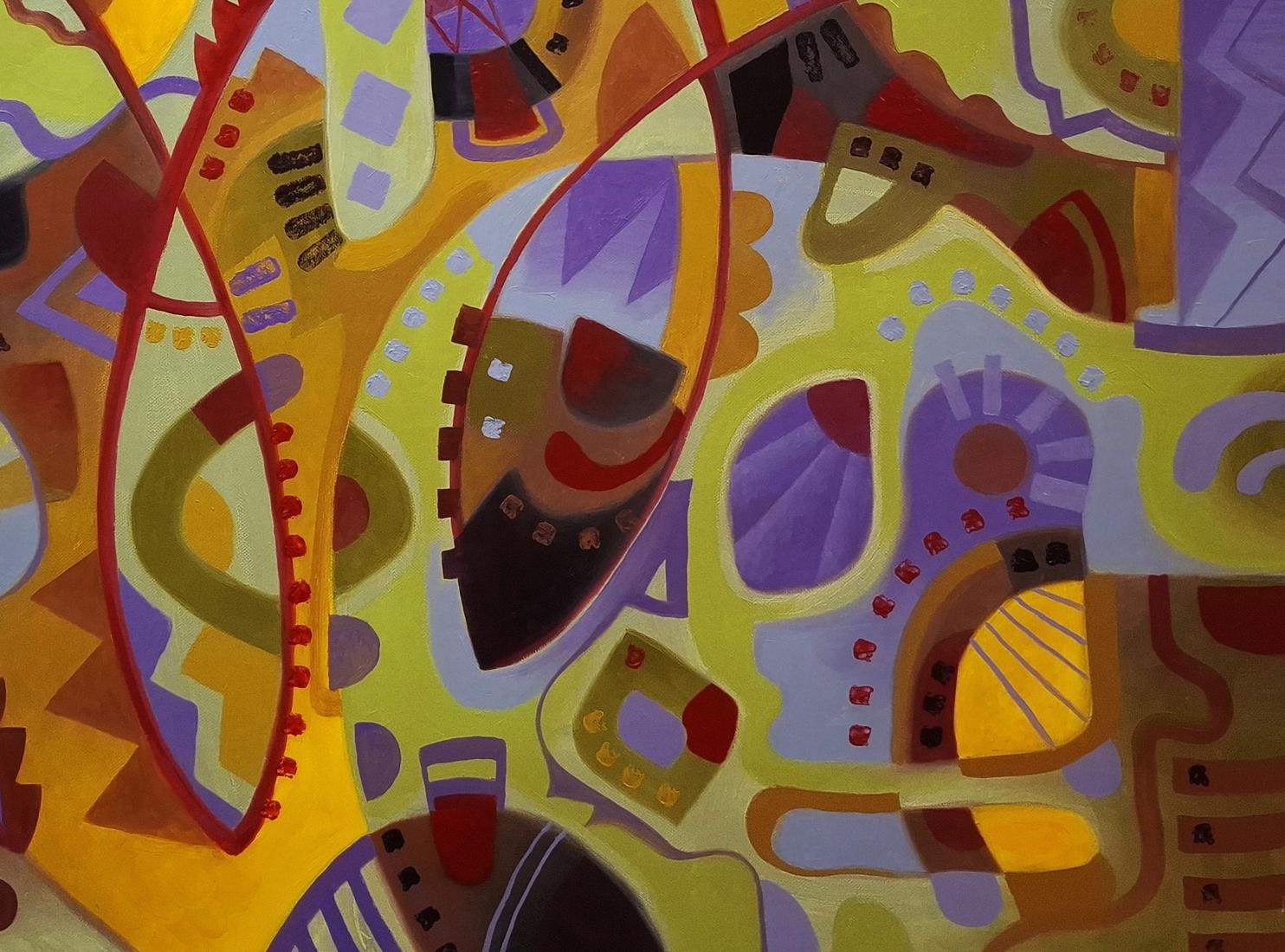 Vibrant Caribbean jazz oil painting by Sergiy Voichenko with bold geometric shapes