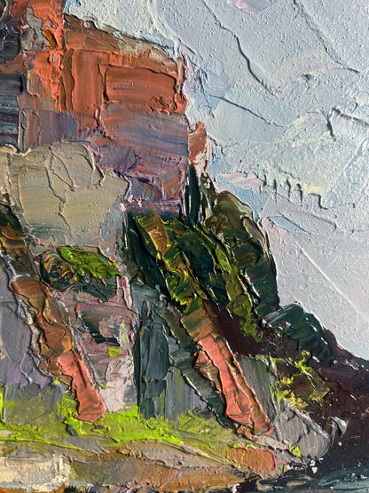 Oil painting Fortress by the Sea by Boris Serdyuk, rocky cliffside