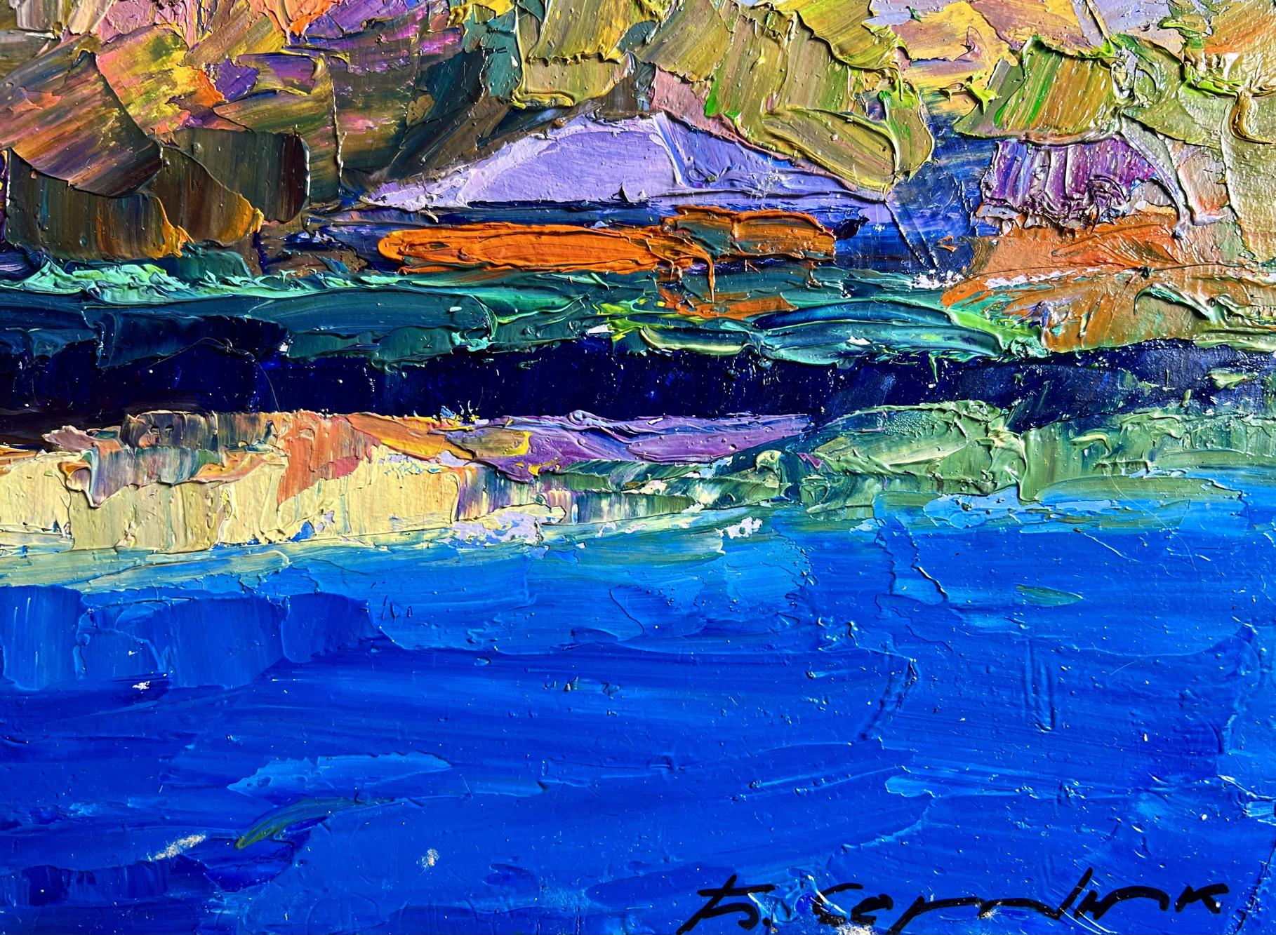Vibrant impressionist oil painting Overlooking the city river by Boris Serdyuk