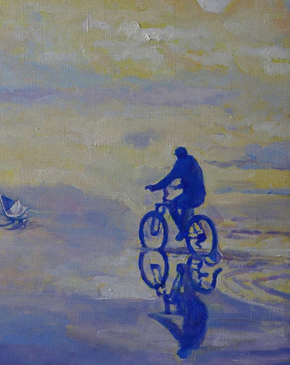 Oil painting On the road by bike Anatoly Varvarov