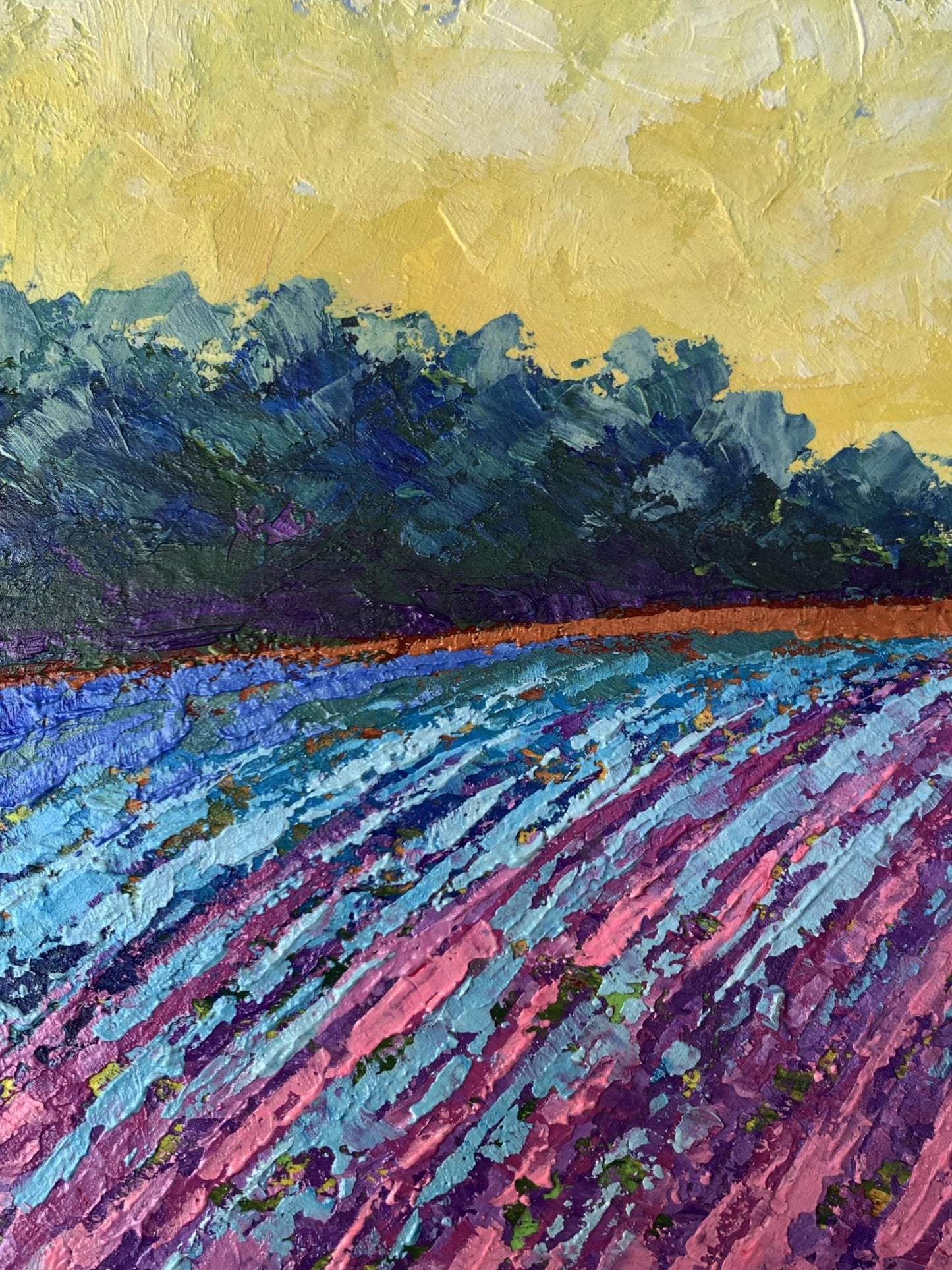 Vibrant impressionist oil painting of lavender field by V. Zadorozhnya