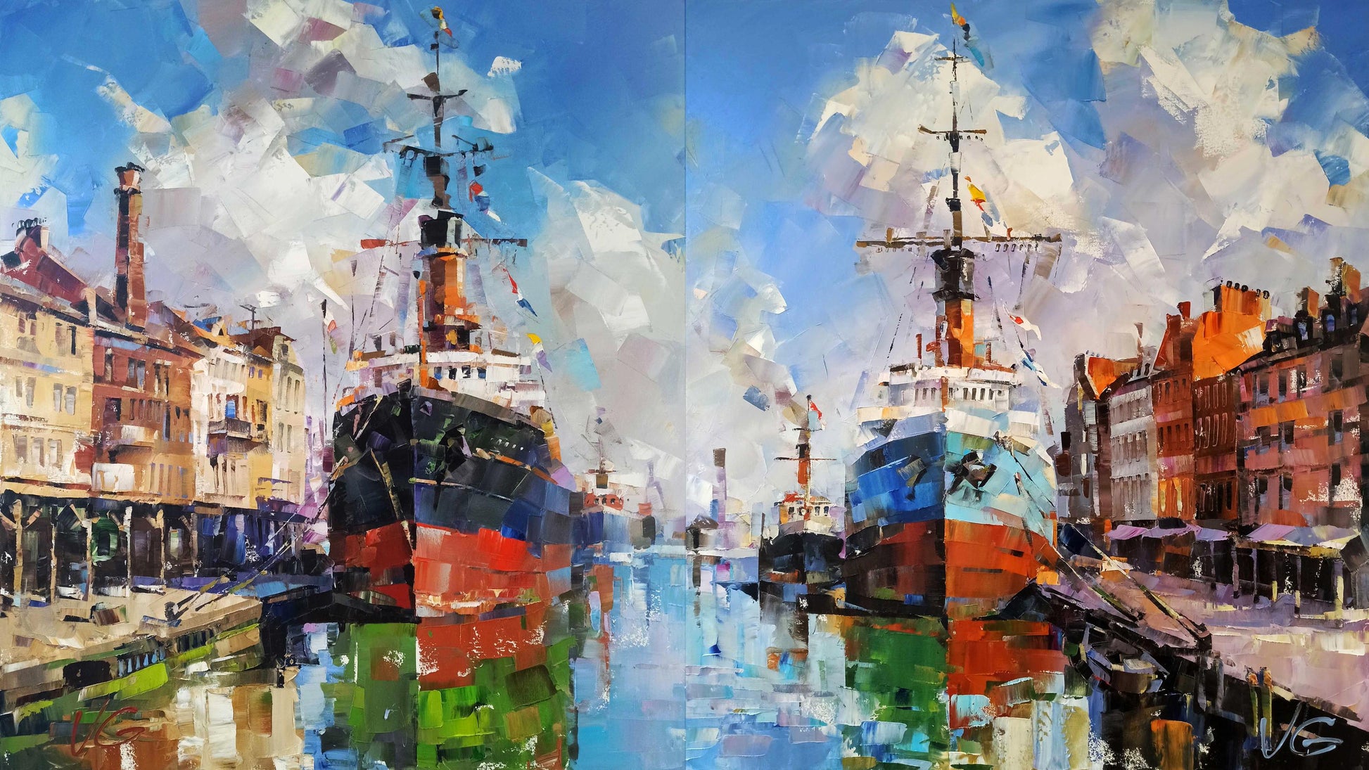 Vibrant impressionistic oil painting Between two banks by Volodymyr Gluhomanyuk