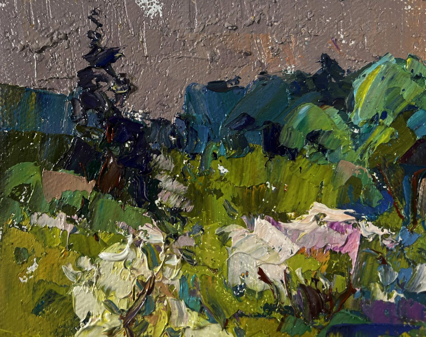 Vibrant impressionist oil painting Breath of Spring in Green Groves by Oksana Ivanyuk