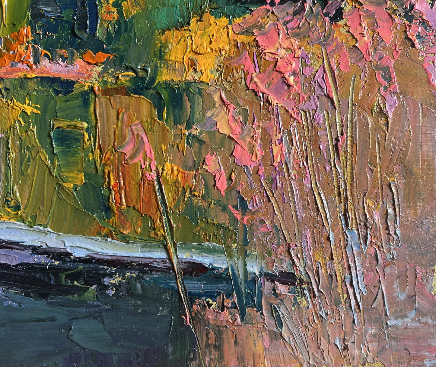 Oil painting Evening on the lake by Boris Serdyuk with impasto strokes