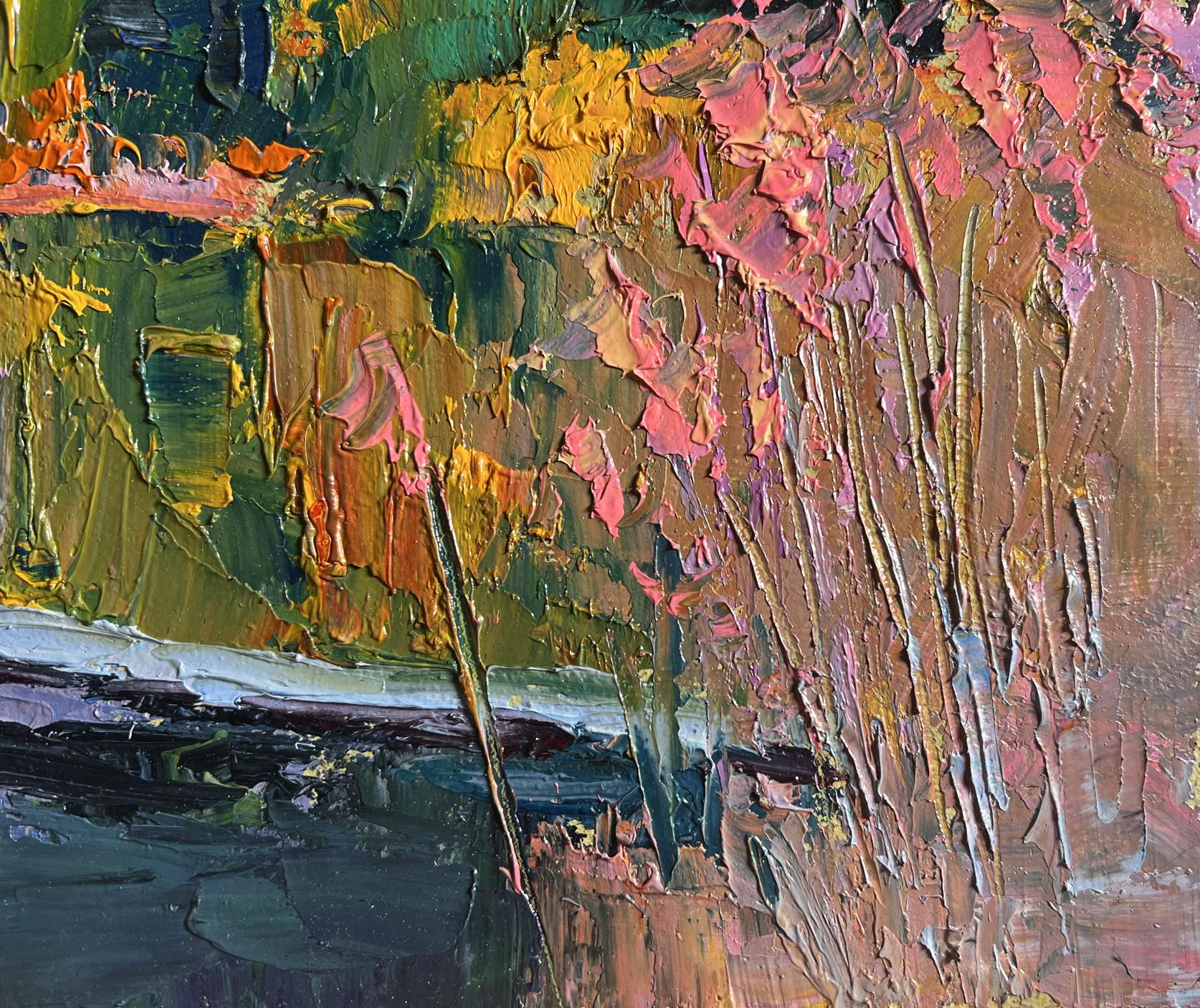 Oil painting Evening on the lake by Boris Serdyuk with impasto strokes