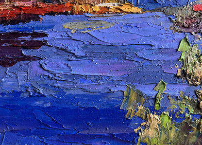 Oil painting Evening on the river by Boris Serdyuk with impasto blues