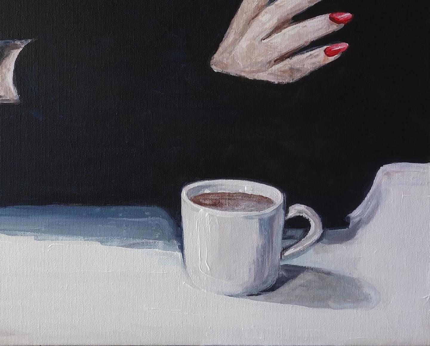 Acrylic painting Girl and coffee Anatoly Varvarov