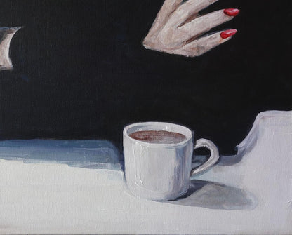 Acrylic painting Girl and coffee Anatoly Varvarov