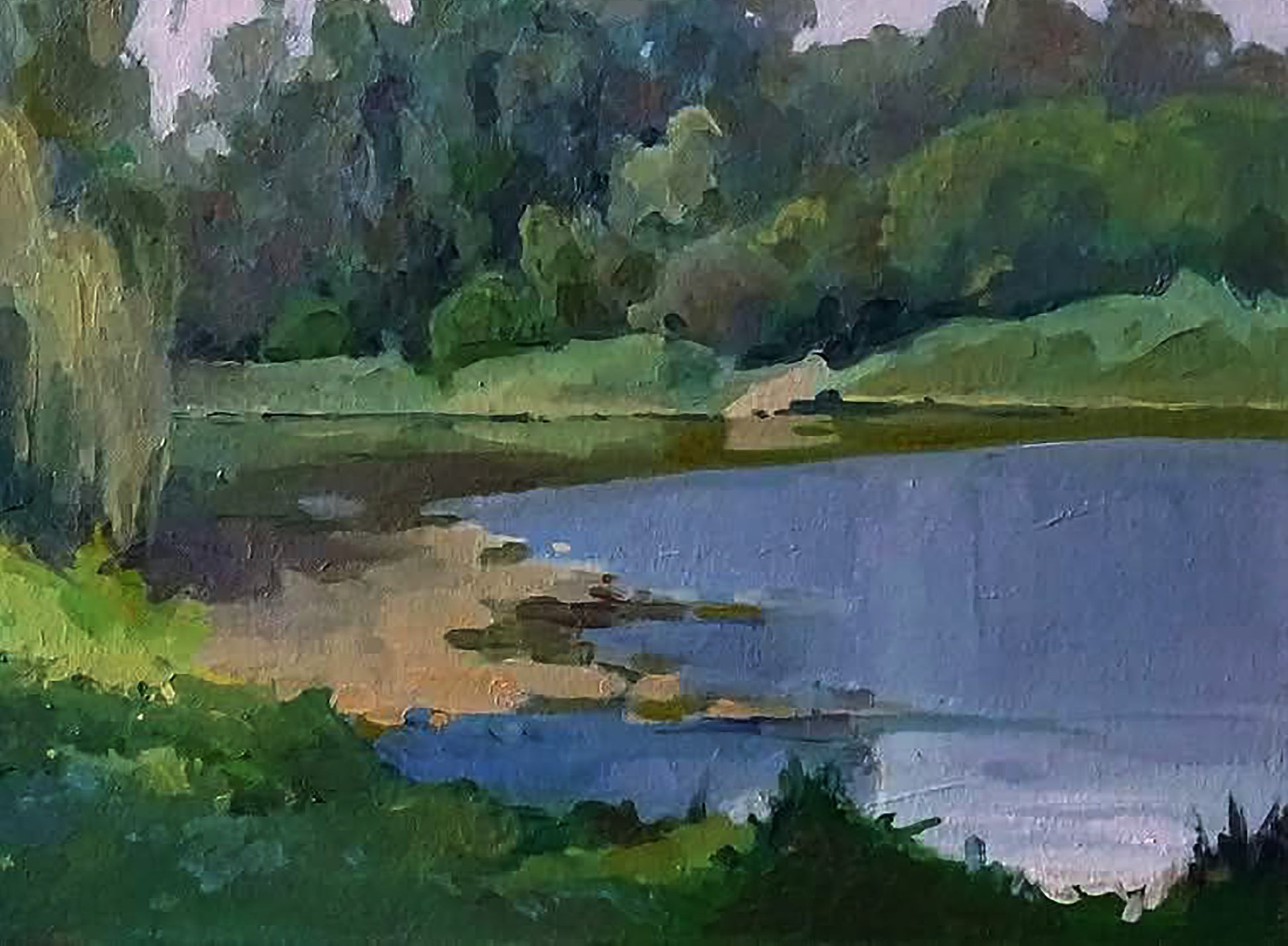Serene oil painting Near the summer river by Anastasia Yaroshevich