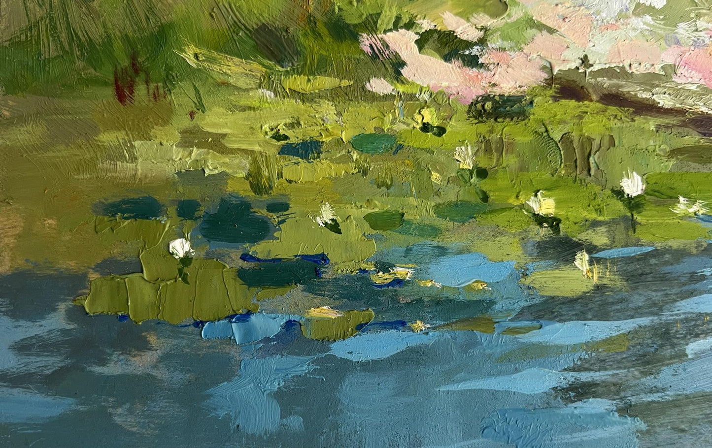 Textured impasto oil painting of lily pond by Yuriy Suprunchuk